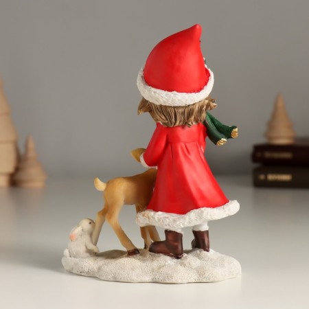 Souvenir Polystone "Girl in red with a deer" 10x6x13 cm-2