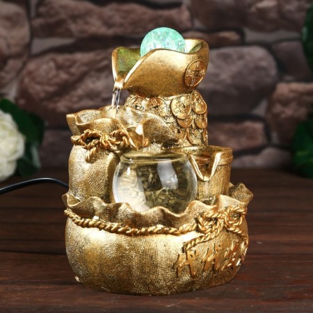 The desktop fountain from the network, the backlight "bag with gold coins" gold 21x15x12 cm-1