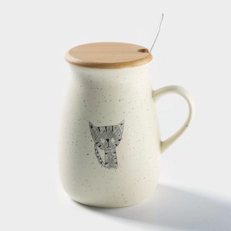 Ceramic mug with a wooden lid and spoon "Patty", 350 ml, MIX drawing-3