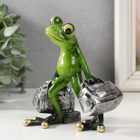 Souvenir Polystone Lak "Frog with bags" 7.5x11.5x13 cm-3