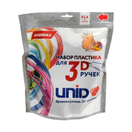 UNID PLA-12 plastic, for 3D pen, 12 colors in a set, 10 meters-10