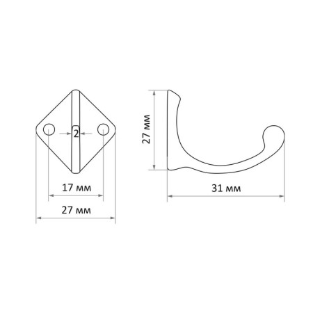 Hook furniture tundra TKO026, one -rod, bronze, 20 pcs-4