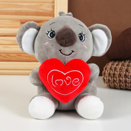 Soft toy "Koala" with a heart, 22 cm, color gray color