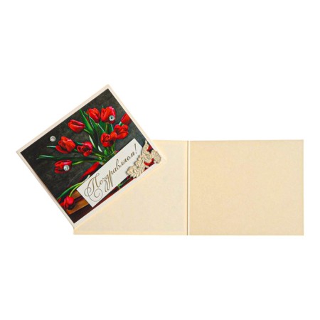 Postcard "Congratulations!" Handmade, tulips, 8 x 9 cm-1