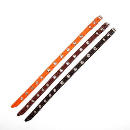 Single-layer leather collar with corrugated eyelets, 35x1.2 cm, Osh 10-28 cm, dimensionless, mix of flowers-6