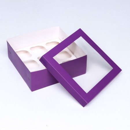 Packaging for 9 cupcakes with a window, lilac, 25 x 25 x 10 cm-3