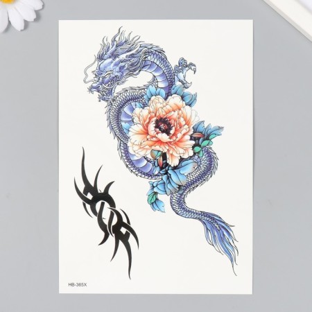 Tattoo on the body color "Dragon with peonia" 14.8x21 cm