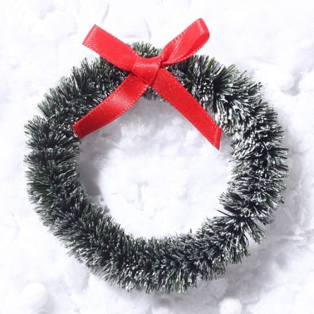 Decor "New Year's Wreath with a bow", a set of 3 pcs., Size 1 pc. -6.5 cm, dark green color-3