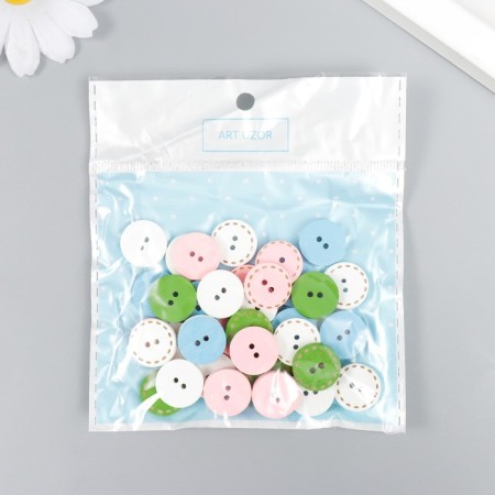 Buttons wood for creativity 2 punctures "stitches" set 40 pcs mix 1.5x1.5 cm-3