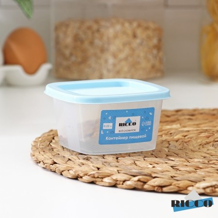 Food container Ricco, 230 ml, 9.6 × 9.6 × 5.2 cm, square, transparent color, blue cover
