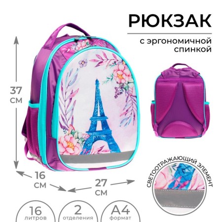 School backpack, 37 x 27 x 16 cm, ergonomic back, calligrata b "Paris"