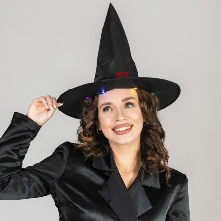 Carnival hat "Sorceress" with diodes, black-2