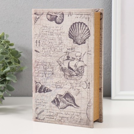 Safe-book wood to the leatherette "ship and sea shells" 21x13x5 cm-2