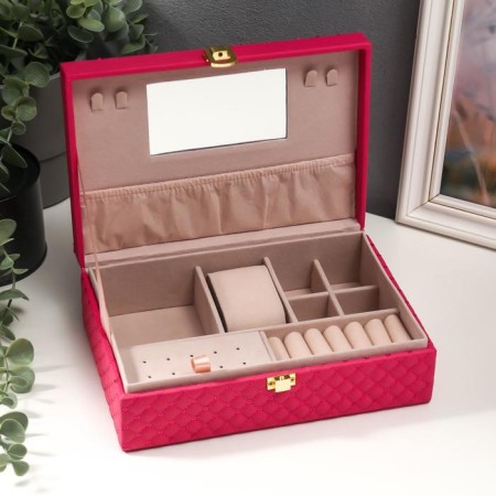 Casket to the leatherette for jewelry "with sequins" bright pink 7.5x22x15 cm-1