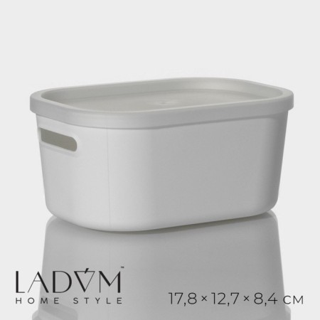 Storage container with lid LADOM "E LEC", 17.8 × 12.7 × 8.4 cm, white color