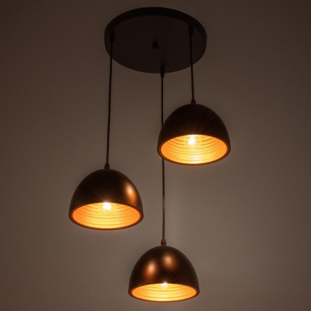 Lamp Bayerlux suspension "Dome" 3x40W E27 black and gold 36x36x22-122cm-2