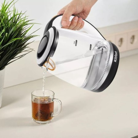 Electric kettle KitFort KT-6199, glass, 2 l, 1850-2200 watts, black and white-2