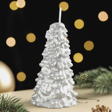 New Year's candle "Christmas tree" 10x5cm, silver