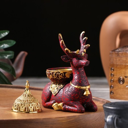 Kurilnitsa for incense powder and cones "deer", burgundy, 12.5x11.5 cm-2
