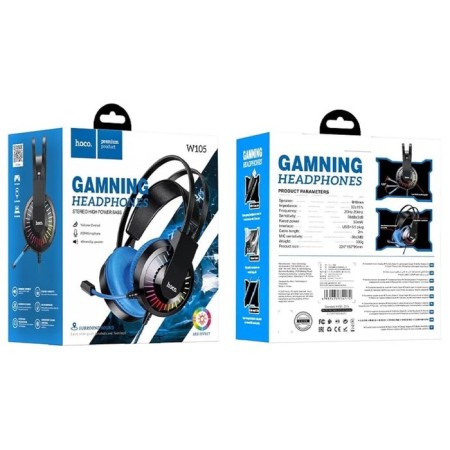 Hoco W105 headphones, game, overheads, microphone, USB + 3.5 mm, 2 m, blue-2