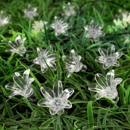 Garland “thread” 4.5 m with nozzles “Flowers”, IP44, Dark Thread, 30 LED, Glash glow/Aquamarine, 2 modes, solar battery-2
