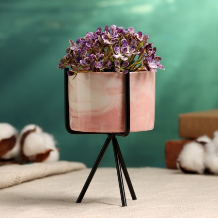 Kashpo "cylinder" pink, on a black stand, 13x8cm