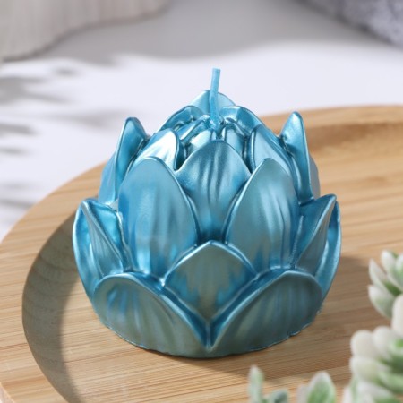 Figure candle "Lotus", 6.6x6.5 cm, turquoise, in a box-1
