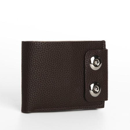 Male purse on magnets, department for bills, cards, coins, brown color