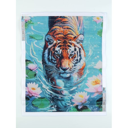 Diamond mosaic with full filling on the canvas "Tiger in the water", 40 x 50 cm-2