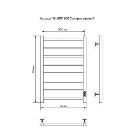 The electric heated tower "Sanprise" Aurora P8, 500x800 mm, right, white-5