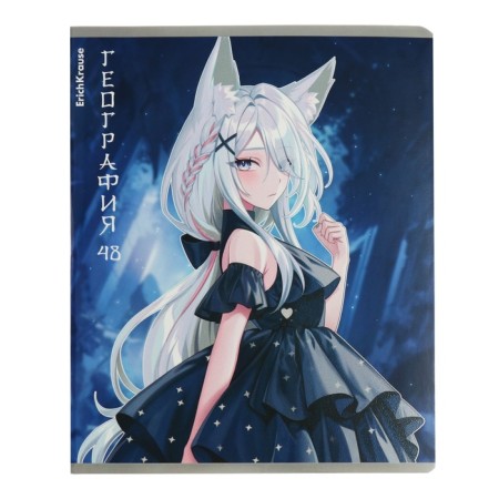 Subject notebook, 48 sheets, cell, geography, Erichkrause "Manga", cardboard cover Twin-LK, OFSET BELICT 100%, info block-1