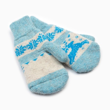 Women's woolen mittens “deer with a snowflake”, blue color, size 20-22-1
