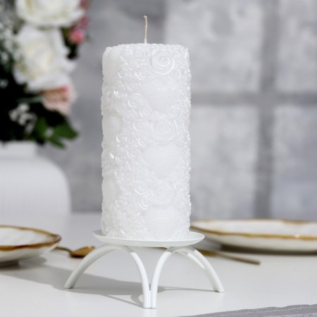 Candle-cylinder wedding "roses", 16x7.5 cm, white, home