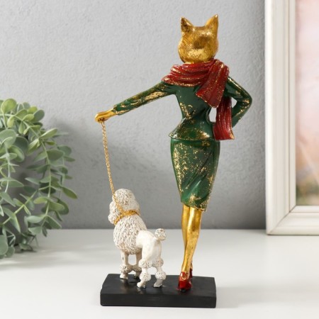 Souvenir Polystone "Madmoiselle Cat walks the poodle" 13.5x7.5x24.5 cm-2