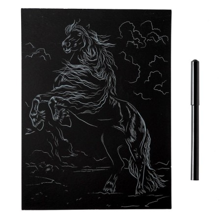 Engraving 18 × 24 cm, horses "Frisian horse" (silver)-2