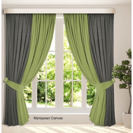 Set of curtains "Canvas", size 200x250 cm, 2 pcs, pavement color, olive