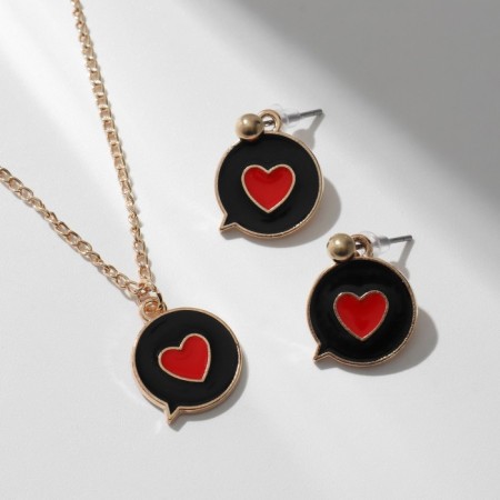 Headset 2 items: earrings, pendant "heart" Dream, red-black color in gold, 42 cm