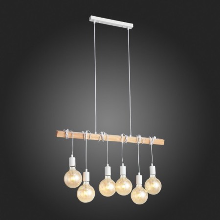 Suspended EVOLUCE lamp. SL1142.503.06. Bagetti. 6x60 watts, E27, 85x4x29 cm, white color, light wood-9