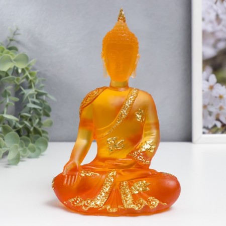 Souvenir Polystone "Buddha Varada Mudra - Greeting" Orange 17x10x7 cm