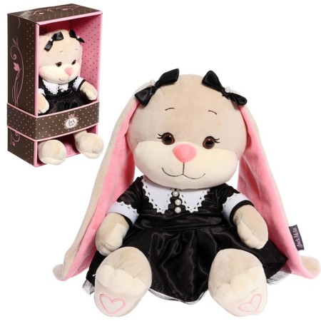 Soft toy "Bunny Lin", in a fashionable black dress with a white collar ", 25 cm