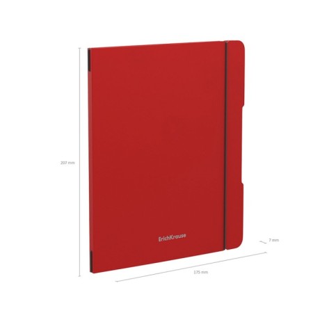 Notebook A5+, 48 sheets in the Erichkrause "Folderbook", removable plastic cover, elastic bands, offset unit, white 100%, red-5