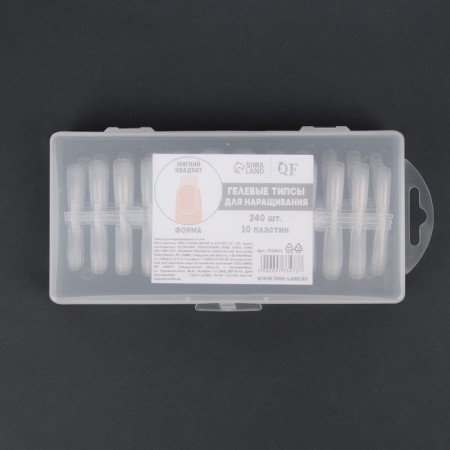 Gel tips for nail extension, 240 pcs, a soft square, full matte coating, in a container, color transparent color-8