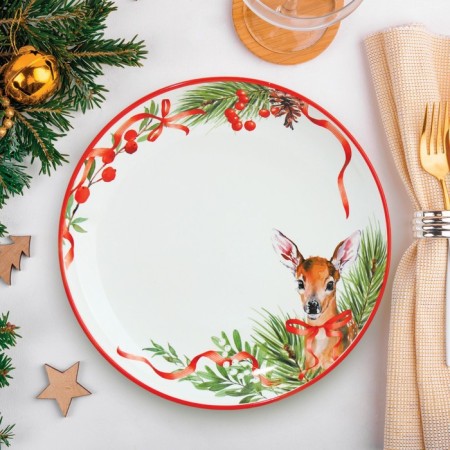 Ceramic plate "New Year's fairy tale" red, 22.5 cm, white color-1