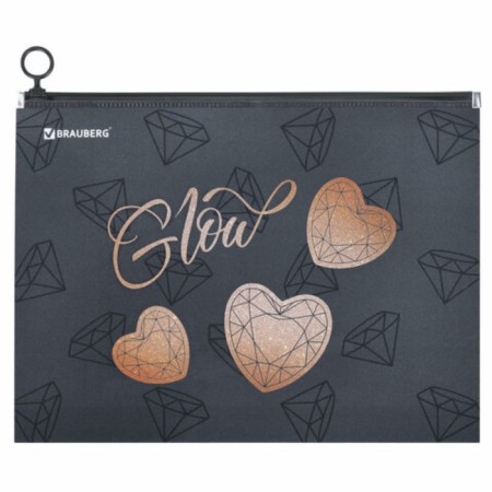 Brauberg A4 notebook folder, 1 compartment, plastic, on zip-lock, "Diamonds", 272104