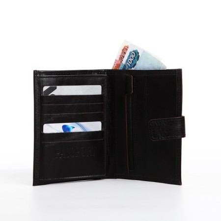 Male purse on the button, 3 in 1, for autocrains, for passport, for bills, black color-6
