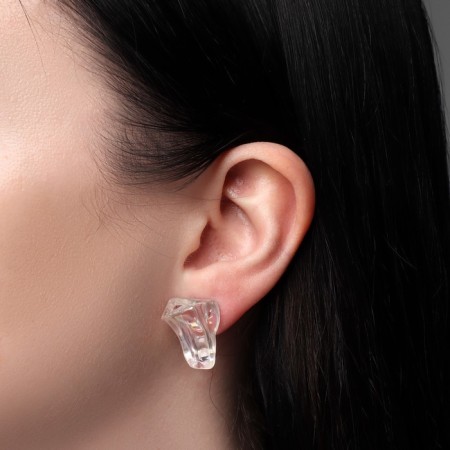 Earrings Assorted "Ice" uneven cube, white color-2