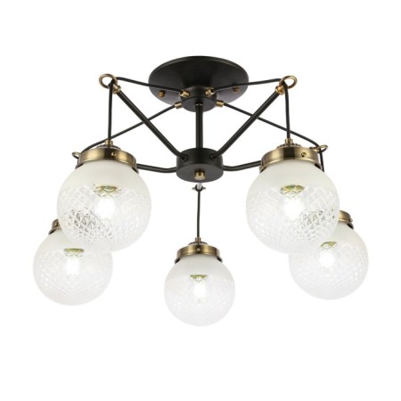 Ceiling EVOLUCE lamp. Sle110302-05. Stricce. 5x60 watts, E27, 59x59x36 cm, black color, bronze