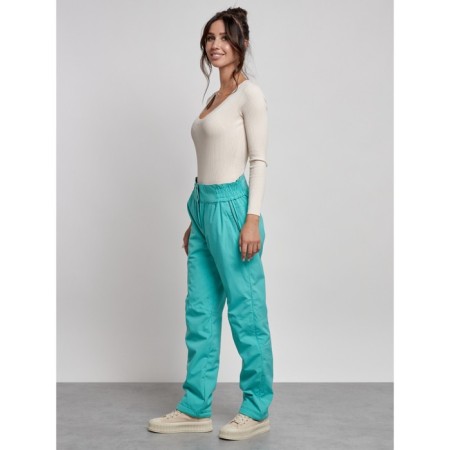 Warmed female trousers, size 44, green color-1