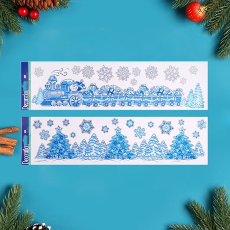 Stickers on the windows "New Year" snowflakes, Christmas trees, 60 x 15 cm,