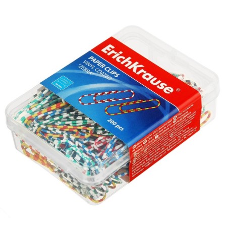 Office paper clips 28 mm, color, 200 pieces Erich Krause "Zebra", with vinyl coating, plastic boxing-4